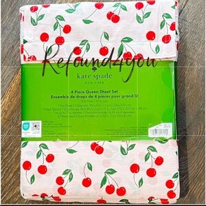 Kate Spade - ‘Cherries on Pink’ Queen Sheet Set. NWT Firm!